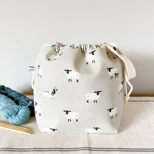 Midi Drawstring Knitting Project Bag - Flock of Sheep
