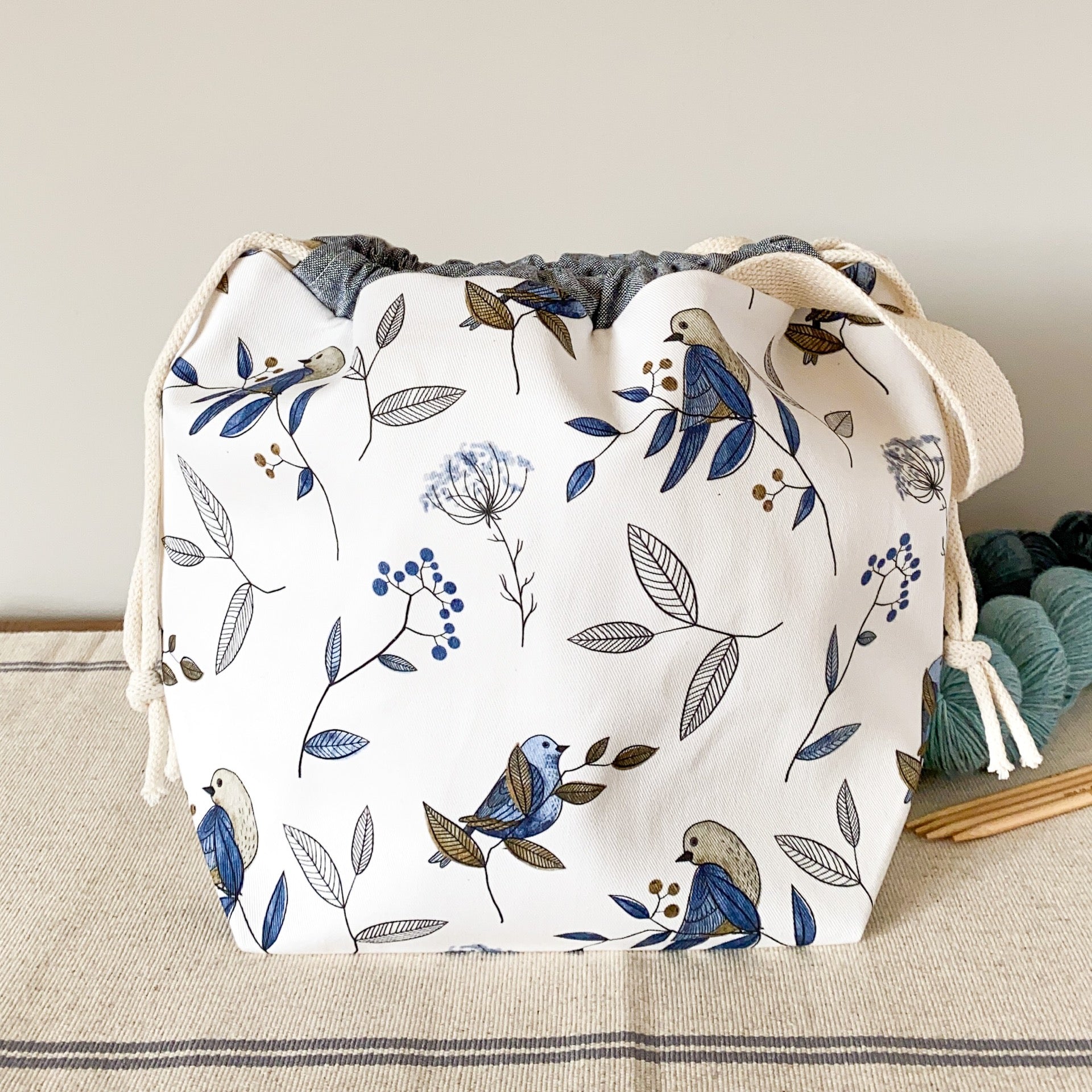 Blue and white shops knitting bag