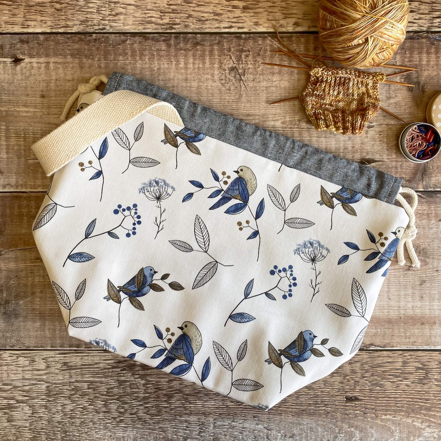 Midi Drawstring Knitting Project Bag - Bluebird