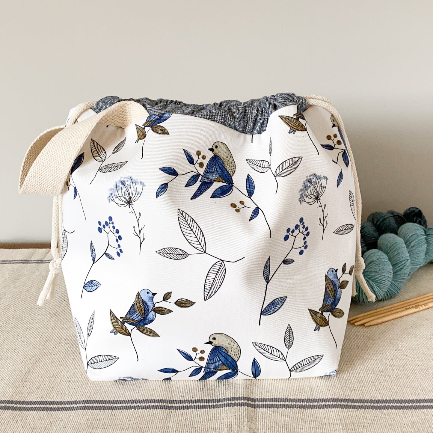 Midi Drawstring Knitting Project Bag - Bluebird