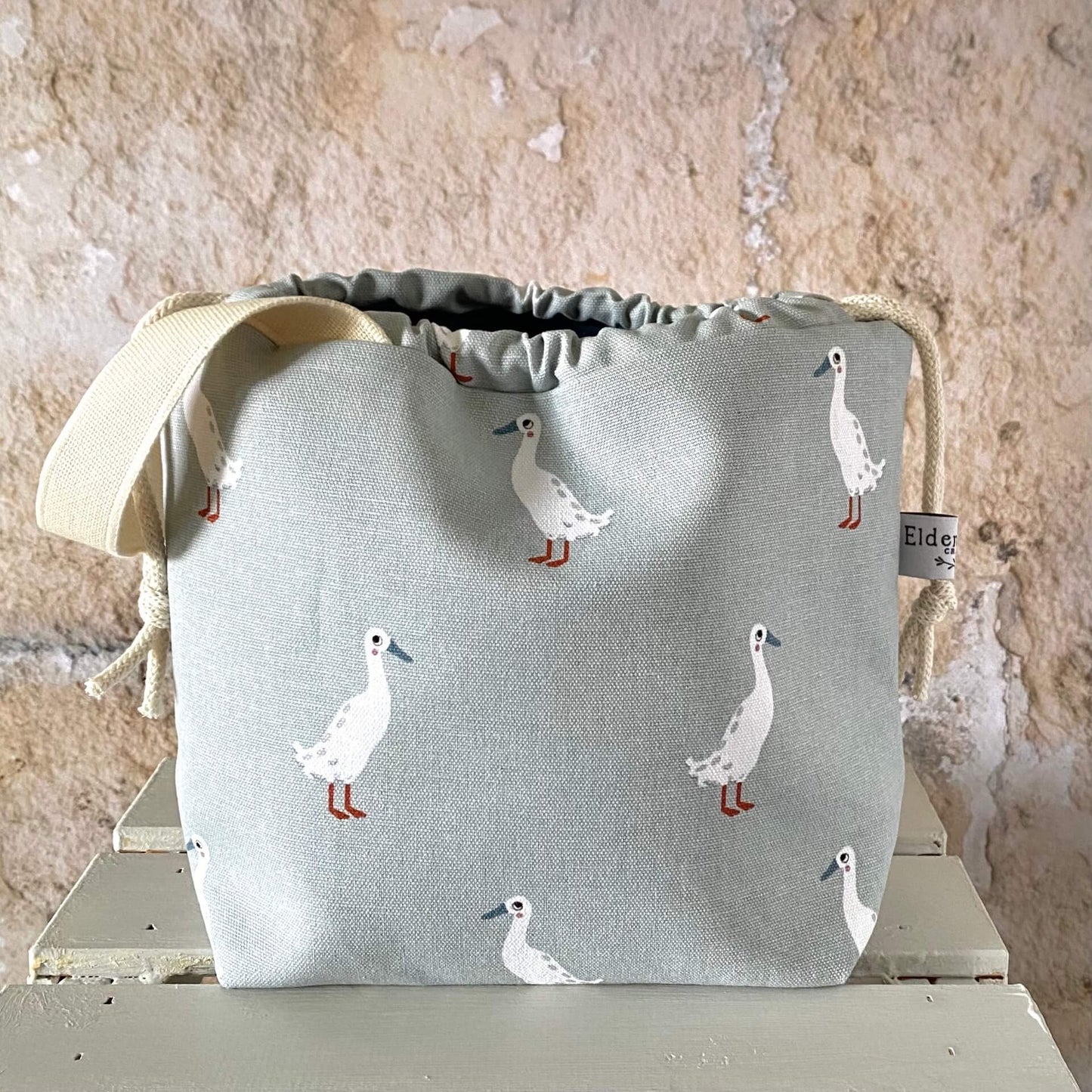 Runner duck knitting project bag handmade by Eldewnwood Craft