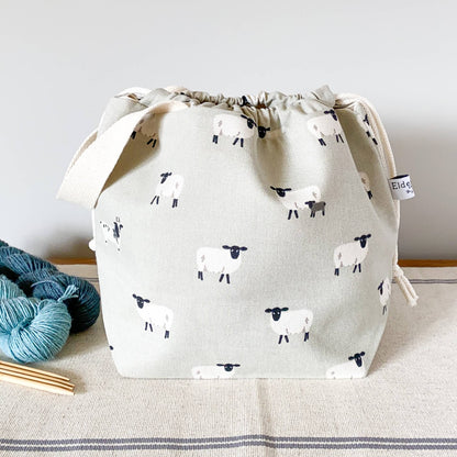 Midi Drawstring Knitting Project Bag - Flock of Sheep