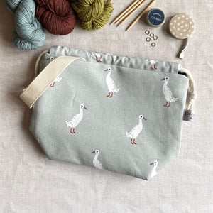 Runner duck knitting project bag handmade by Eldewnwood Craft