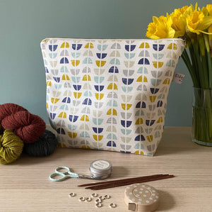 Zippered knitting project bag in Scandi inspired fabric from Eldenwood Craft 